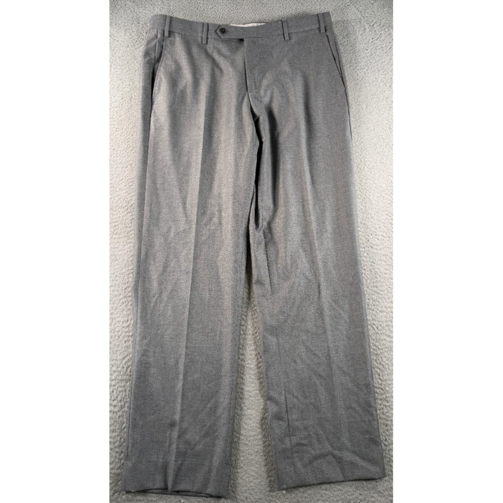 Zanella Devon Dress Pants Mens 35x31 Gray 100% Wool Flat Front Made in Italy